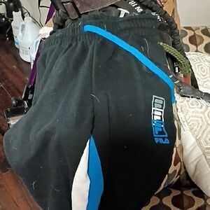 Fila Kids Black Joggers with Blue Accents